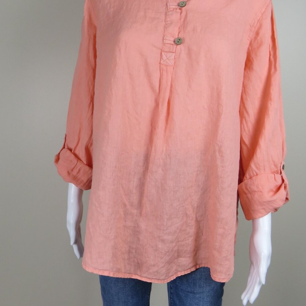 Sigrid Olsen 100% Linen Tunic Top Size Large Peac… - image 8
